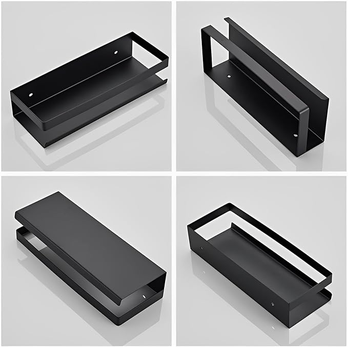 Floating Stainless Steel Shelves with Baking Paint Technique Rust Protection, Nail-Free Wall Mounted Spice Rack for Kitchen,Storage Organizer Shelves,Set of 1 Black
