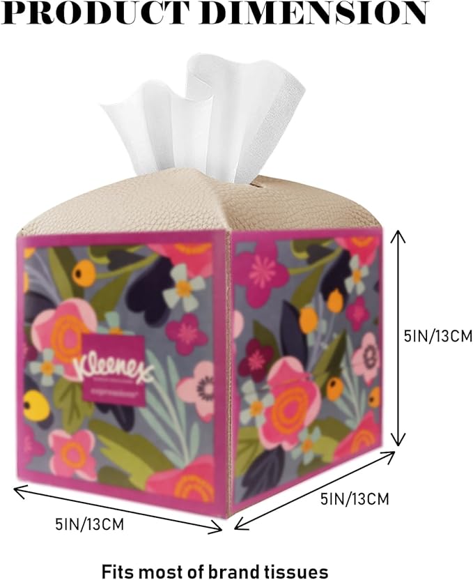 Tissue Box Cover Holder Square Tissue Cube Cover PU Leather Tissue Organizer with Bottom Belt for Bathroom, Tabletop, Car, Night Stands, Office, Home, Kitchen (2, SoftBeige)