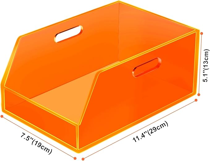 Gelite Stackable Storage Bins Open Front Organizer Bins with Handles Acrylic Storage Container for Pantry Kitchen Cabinet Bathroom Closet Office Organization, 11.4x7.5x5.1'', Neon Orange