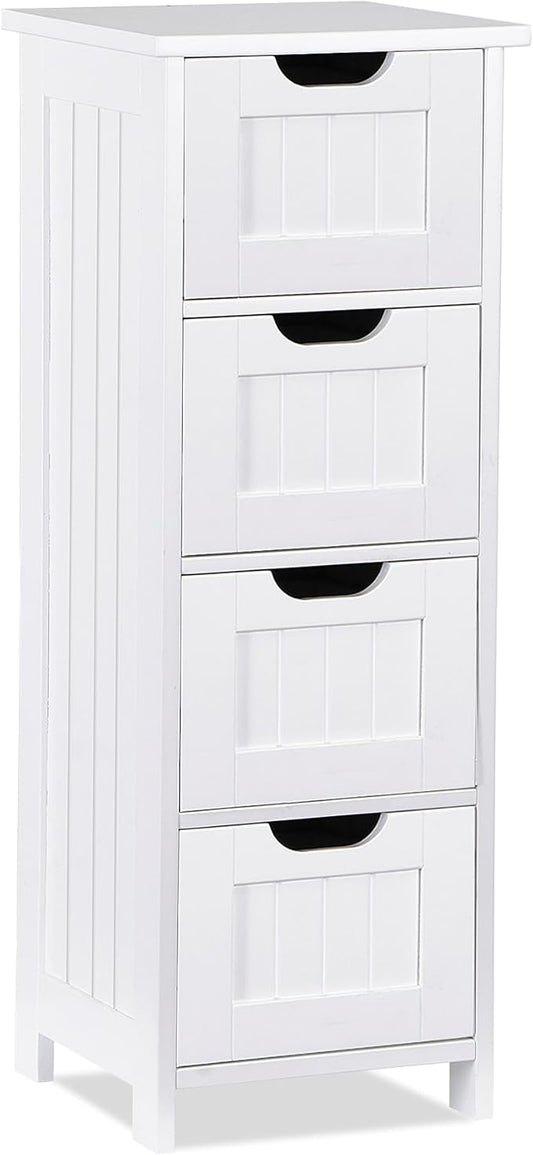 ZENY Bathroom Floor Storage Cabinet with 4 Drawers for Bedroom, Bathroom, Hallway, Narrow Toilet Paper Cabinet, Freestanding (White)
