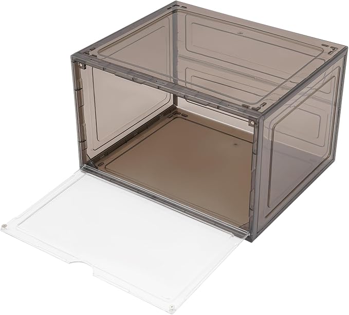 12 Pack Stackable Shoe Box,Semi-Transparent Plastic Sneaker Box,Free Standing Shoe Containers,Acrylic Shoe Display Case,Sneaker Storage,for Shoes,Clothes, Purses,13.39*10.63*8.66in (Black Brown)