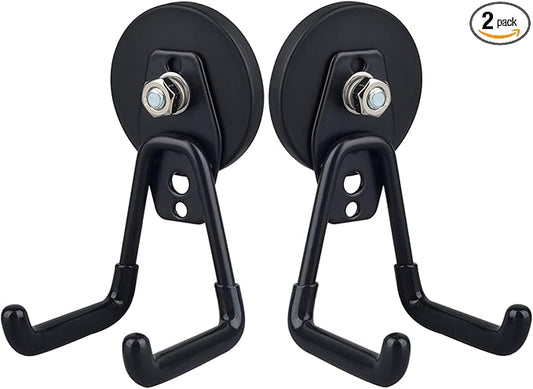 MUTUACTOR Heavy Duty Magnetic Hook,2PCS Anti-Slip Storage Magnet Hooks for Organizer, Magnetic Mount Garage Double Utility Hooks Hanging Impact Drivers Garden Hoses Hardware Box