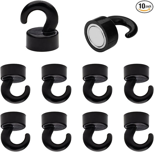 Small Magnetic Hooks for Refrigerator, Mini Magnetic Hooks for Cruise Cabins, Magnet Hook for Kitchen, Classroom, and Office - Pack of 10 (Black)