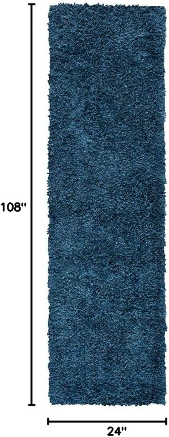 SAFAVIEH August Shag Collection Runner Rug - 2' x 9', Navy, Solid Design, Non-Shedding & Easy Care, 1.5-inch Thick Ideal for High Traffic Areas in Living Room, Bedroom (AUG200M)