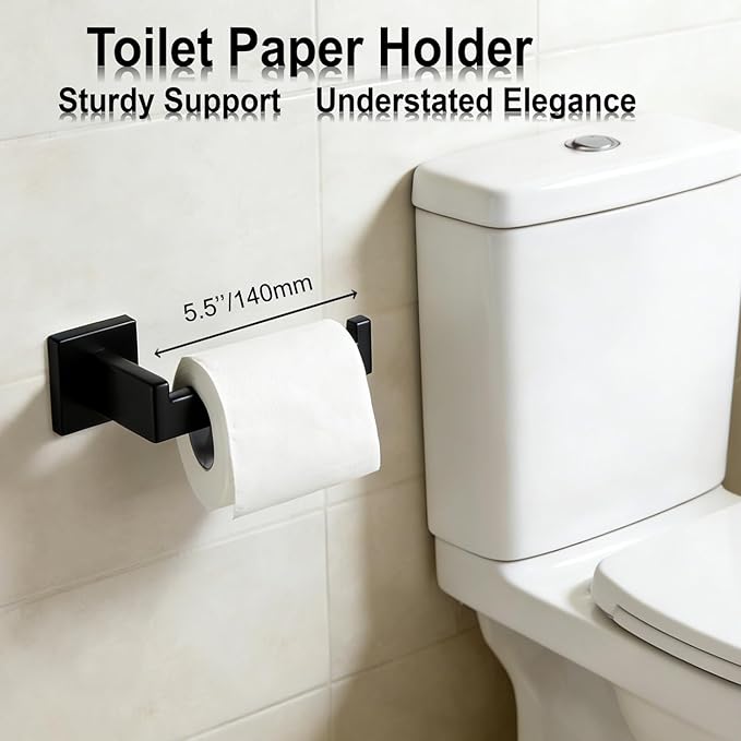 Bathroom Hardware Set 5 Piece Matte Black Bathroom Accessories Set SUS304 Towel Bar Set Includes Towel Bar 24 Inch+Towel Holder+Toilet Paper Holder+Towel Hook (5, Matte Black)