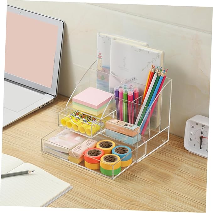 Zerodeko Compartment Storage Box Multi Acrylic Organizer for Cosmetics Stationery and Accessories Drawer Design for Office Vanity and Home Use