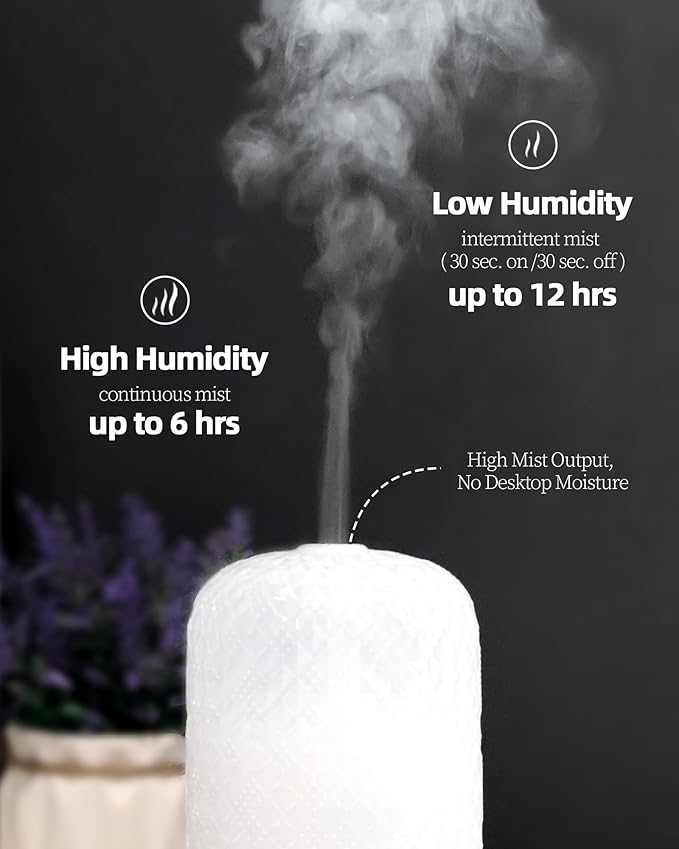 Essential Oil Diffuser - 2.4MHz Ultrasonic Glass Diffuser for Home, 120ml, Pulse&Continuous Mist, Bright/Dim/Breathing Lighting, Waterless Auto-Off, Aromatherapy Diffuser with USB Cable