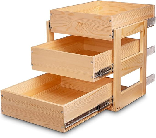 Pull Out Drawers For Cabinets, 14''W×21''D×19''H Soft Close Slide Out Wood Shelves Storage Organizer for Kitchen, 3-Tier, Finished, Heavy-Duty, Bottom Assembly