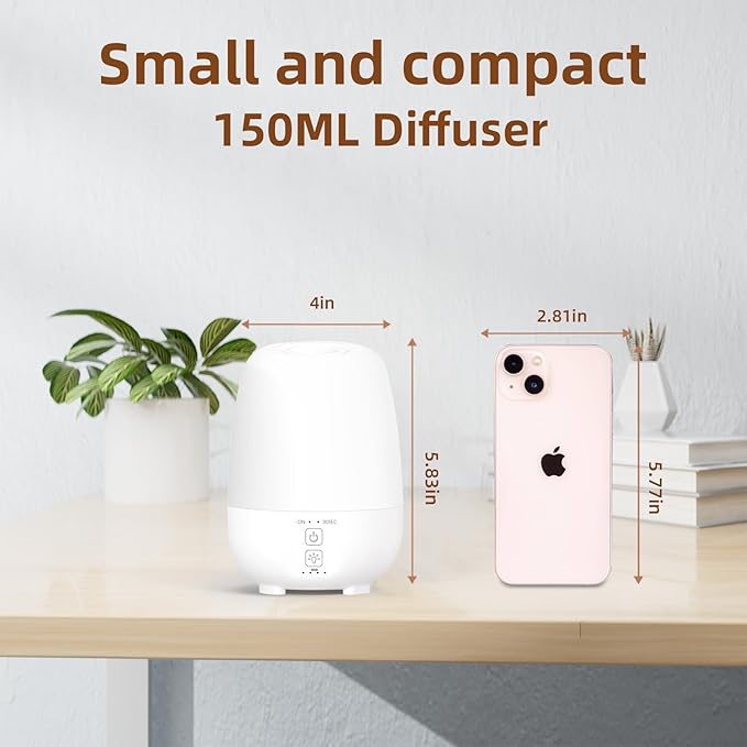 150ML Rechargeable Battery Operated Essential Oil Diffuser,7-Hour Runtime with 7 LED Color Changing Lights Portable Cordless Aromatherapy Diffuser