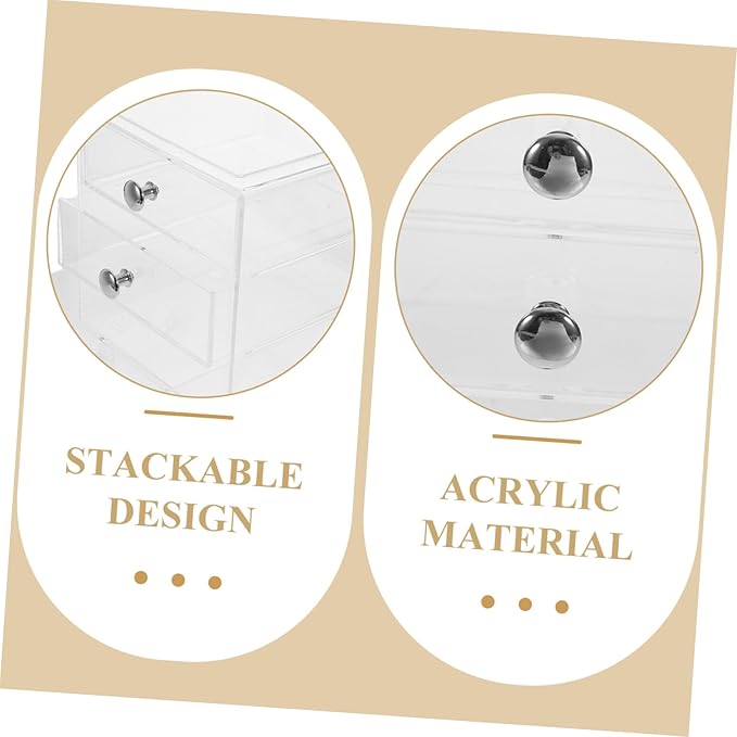 Happyyami Modern Acrylic Drawers Organizer 3 Tier Storage Box Lids Desktop Makeup Organizer for Home Office