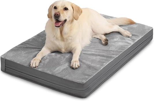 Waterproof XL Dog Beds Large Sized Dog, Outdoor Orthopedic Washable Crate Pad 42 inch, Extra Large Foam Pet Bed with Durable Removable Cover Reversible, XLarge Anti-Slip Kennel Pads, 41"x27", Gray