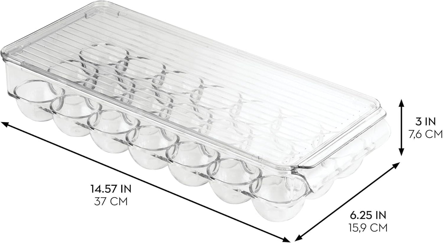 Clear Plastic Egg Holder for Fridge with Lid — 21 Egg Storage Container Organizer Bin