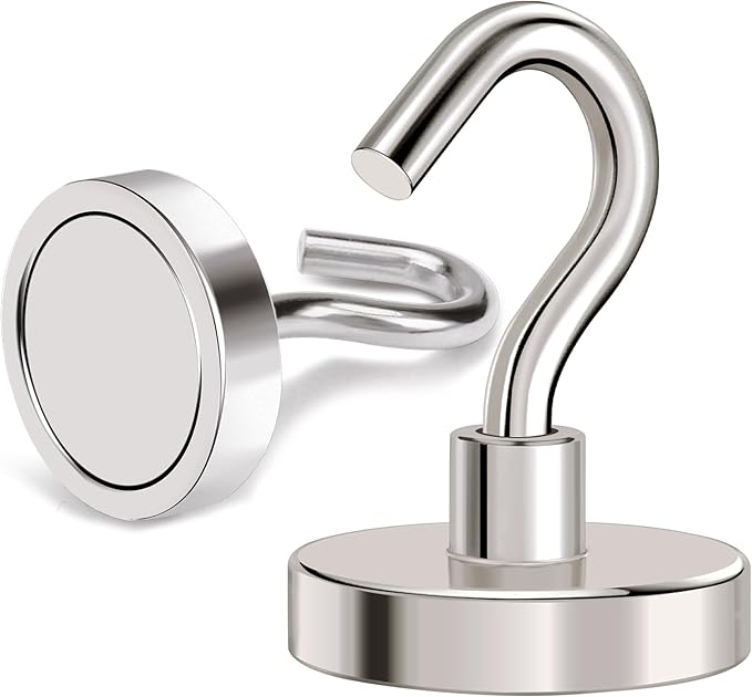 MIKEDE Magnetic Hooks Heavy Duty, 120Lbs+ Super Strong Magnet Hooks for Cruise, 4 Pack Neodymium Earth Magnets with Hook for Hanging, Magnetic Metal Hanger for Toolbox, Storage