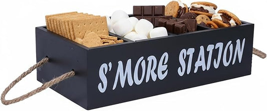 Smores Station S'mores Bar Holder,Smores Caddy, Smore Accessories Organizer, Perfect for Marshmallow Roasting Sticks, Chocolate, S'mores s Sticks, Kit Maker-Wooden