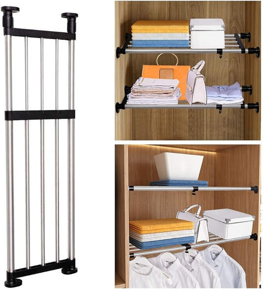 BAOYOUNI Adjustable Shelving Expandable Closet Shelves Tension Rod Clothes Hanger Storage Rack DIY Cabinet Wardrobe Kitchen Bathroom Divider Separator Organizer, Black, 2 Pack