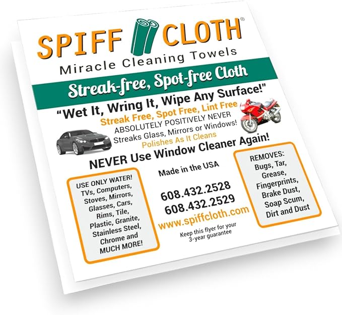 1-Count Miracle Cleaning Towel, Streak-Free, Cleans with Just Water, 16" x 16" Reusable Washable Cloth