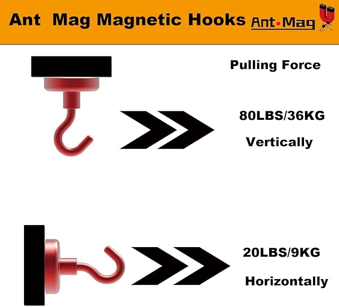 Ant Mag Strong Magnet Hooks 100lbs+ Pulling Force Neodymium Hooks Hangers Heavy Duty Used for Home Kitchen Refrigerator