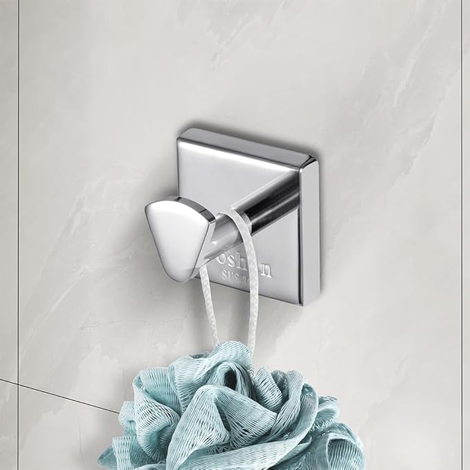 Roshan Handcrafted and Hand Polished Multi Purpose Towel Rack, SUS304 Stainless Steel Rust Proof and Peel Resistant Towel Shelf, Towel Hook, Includes 2 Handmade Hooks (4, Silver)