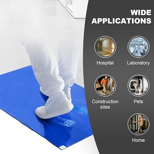 18" x 36" Blue Sticky Mat Tacky Pads Adhesive Floor Mat (5 Packs,150 Sheets,30 Sheets/Pack） for Cleanroom Laboratory Hospital Construction Pets Home Indoor Gymnasium and Workshop