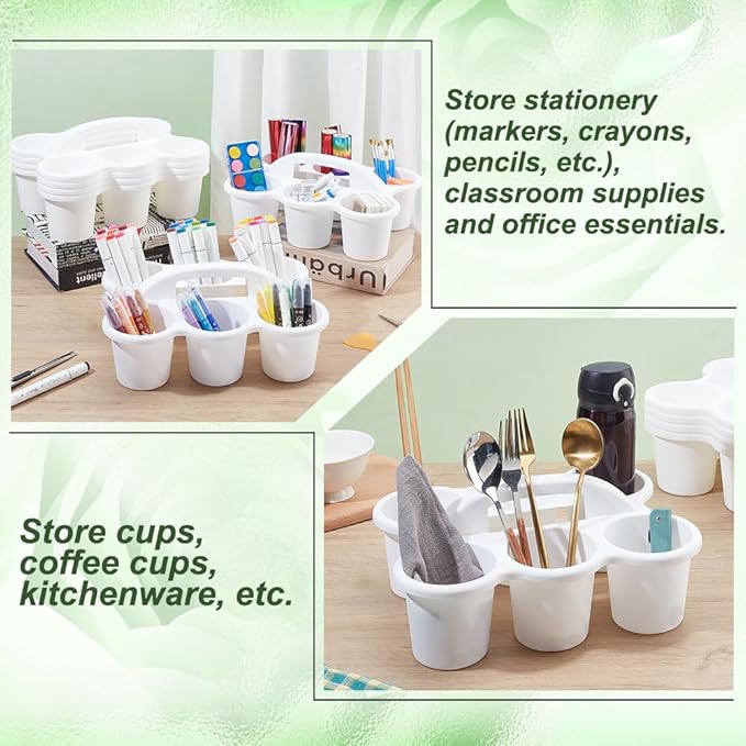 AHANDMAKER 6 Pack Plastic Drink Carrier with Handle Caddy Holder with Handle 6 Compartments Small Portable Storage Box for Take-Out Coffee Drinks, Arts, Crafts, Marker, Pencil Office School