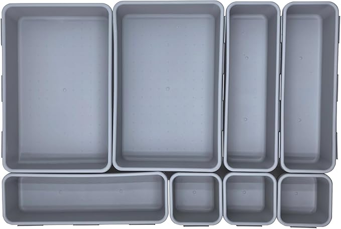 U-KIME Desktop Storage Box ,Tabletop Clutter Organizers For Cosmetics, Stationery, Kitchen Utensils, Office Supplies & Small Items(Light gray / 8-Piece set)