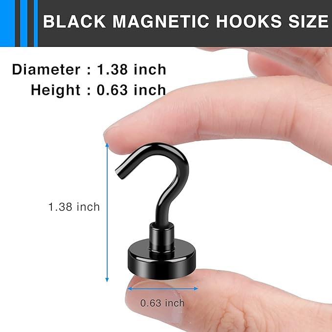 LOVIMAG Magnetic Hooks,30Lbs Strong Neodymium Magnetic Hooks Cruise Essentials,Black Magnet Hooks for Classroom Must Haves,Office Accessories,Garage Door,Fridge,Kitchen,Hanging,Grill-25 Pack