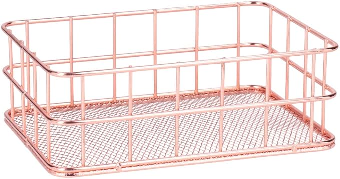 2PCS Nordic Simple Rose Gold Wrought Iron Storage Basket Desktop Organizer Container Household Storage Organizer for Living Room Bathroom Office Durable Iron Material Stylish Decor (Small Size)