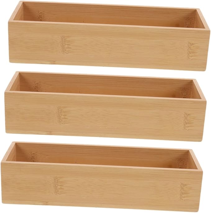 3pcs Organizer Lidless Storage Trays for Kitchen Bathroom Office Desk Solid Wood Construction Spacious Design Modern Minimalist Aesthetic