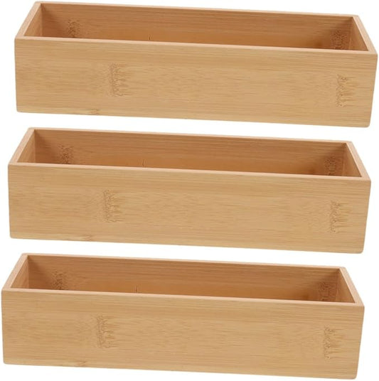3pcs Organizer Lidless Storage Trays for Kitchen Bathroom Office Desk Solid Wood Construction Spacious Design Modern Minimalist Aesthetic