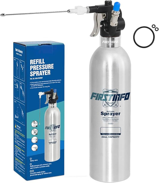 FIRSTINFO A1635 Patented Max. Pressure 110 psi 650ml Aluminum Canister Aerosol Refillable Fluid Storage Spray Can/Pneumatic Compressed Air Sprayer