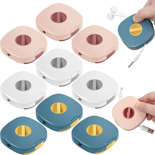 9 Pieces Retractable Cable Management Charging Cord Organizer Phone Holder Retractable Cable Reels Small Case for USB Headset Cord Mouse Wire Charger(Multi Color)