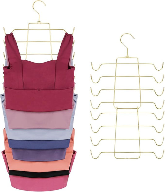 ZEDODIER 2 Pack Tank Top Hanger Space Saving, Bra Hangers for Closet Organizer, Hanging Bra Organizer Tank Tops Holder with 16 Hooks, Metal Closet Organizers and Storage Small Space Solutions, Gold