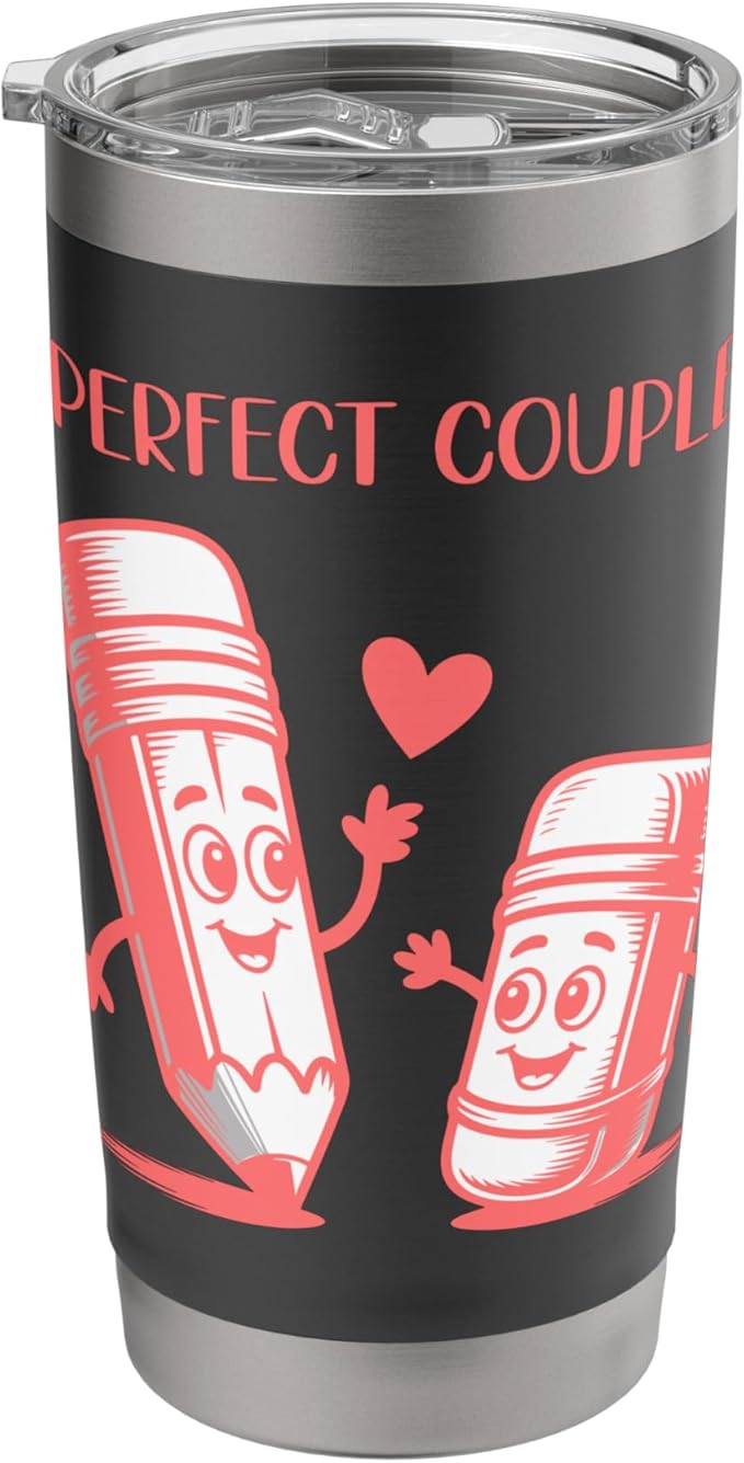 Perfect Couple Adorable Pencil Eraser Pair Stainless Steel Insulated Tumbler