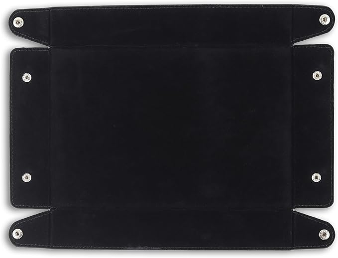Valet Vegan Leather Tray Desk Tray Organiser Mobile Organiser Organiser for Office, Home, Living Room Button Opening Water Resistent-Black