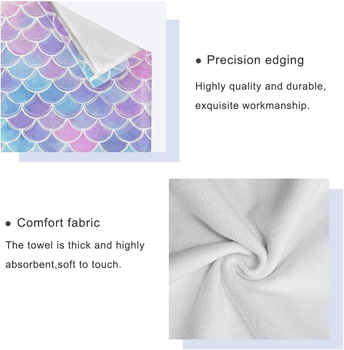 Magic Pink Blue Mermaid Scales Towels Set of 3 Rainbow Marble Galaxy Bathroom Towel Soft Absorbent Bath Hand Towels Washcloth Guest Towel Sets Bathroom Decorations