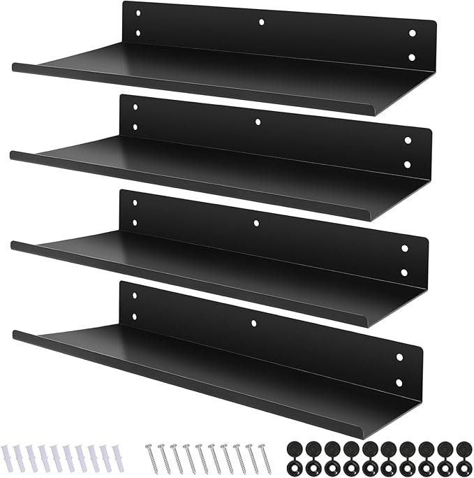 Heavy Duty Pegboard Steel Shelves,Can Be Used for Walls or Pegboards,Floating Steel Shelves for Wall,Pegboard Shelf,Suitable for Bathroom,Bedroom,Kitchen and Garage,16 x 7 inch(4 Packs Black)