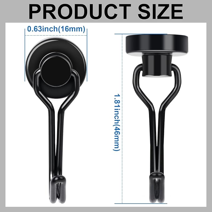 E BAVITE Swivel Swing Magnetic Hooks,30LB（20pack） Black Refrigerator Magnet Hook,Strong Neodymium Magnets Perfect for Refrigerator and Other Surfaces, 60mm(2.36In) in Length