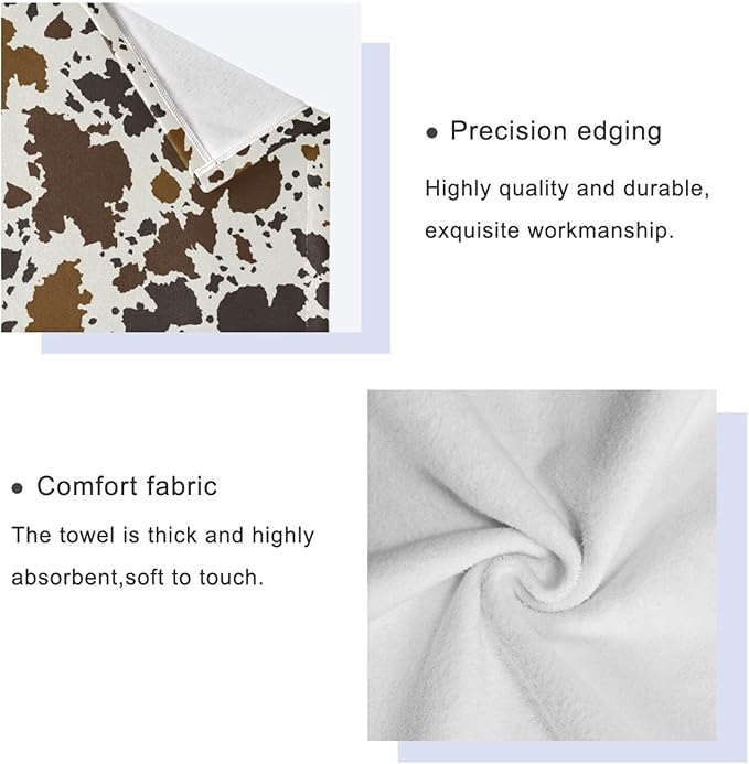 3 Piece Rutic Cowhide Pattern Bath Towel Set,Microfiber Decorative Western Animal Skin Cow Print Farmhouse Bathroom Towels,1 Bath Towel 1 Hand Towel for Bathroom Kitchen,1 Washcloth for Face