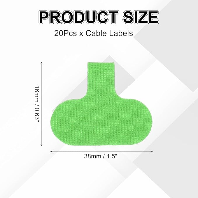 uxcell Cable Labels, 20Pcs Waterproof Cable Tag Writable Wire Labels Self-Adhesive Wire Tags Reusable Hook & Loop for Electronics Computer Cord Management Identification, Green