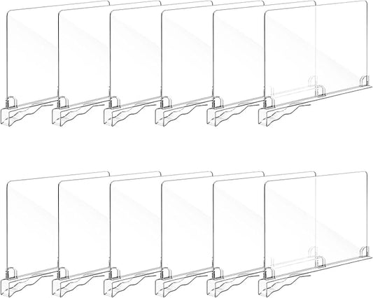 Fixwal 12 PCS Detachable Acrylic Shelf Dividers for Closet Organization Clear Shelf Divider for Closet Organizers and Vertical Purse Organizer for Closet, Bedroom, Kitchen, Office, Cabinets, Bathroom