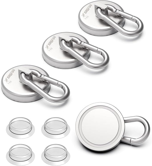 Ant Mag Magnet Hooks 160LBS with Suctions Heavy Duty Neodymium Magnet with Swivel Carabiner Snap Hook for Indoor/Outdoor Hanging Bag Kitchen Garage Cruise Ship (4 Pack)