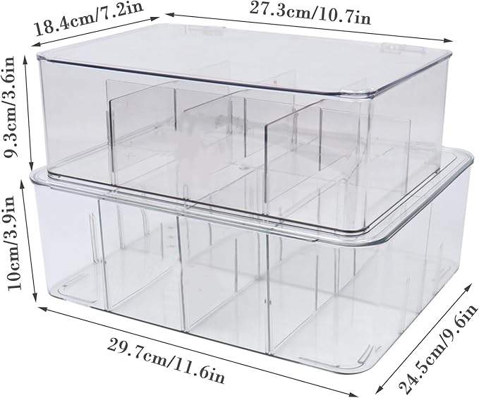 2 Pack First Aid Box, Acrylic Medicine Kit Case Organizer Empty, Divided Medicine Box First Aid Storage Box Kit with Hinge Lid, Emergency Supplies Storage Box for Home Office (Clear)