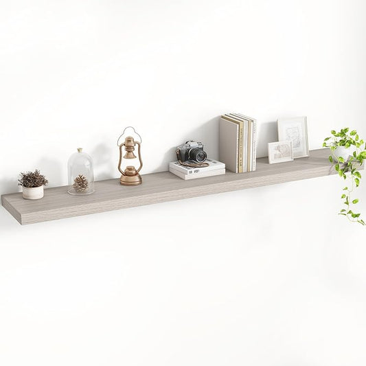 55 Inch Floating Shelves, 8 Inch Deep Floating Shelves for Wall, Hanging Shelf with Invisible Brackets, Deep Shelves for Bathroom, Bedroom, Living Room, Grey, Set of 1