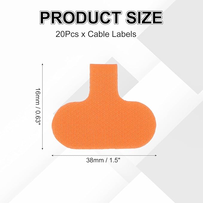 uxcell Cable Labels, 20Pcs Waterproof Cable Tag Writable Wire Labels Self-Adhesive Wire Tags Reusable Hook & Loop for Electronics Computer Cord Management Identification, Orange