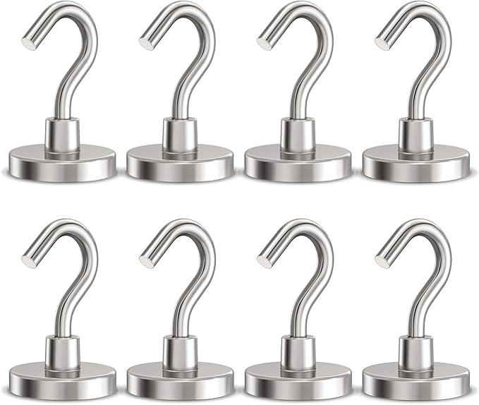 Magnetic Hooks Heavy Duty, 110 lbs Strong Hooks for Hanging, Magnet with Hook for Cruise, Grill, Fridge, Pack of 8