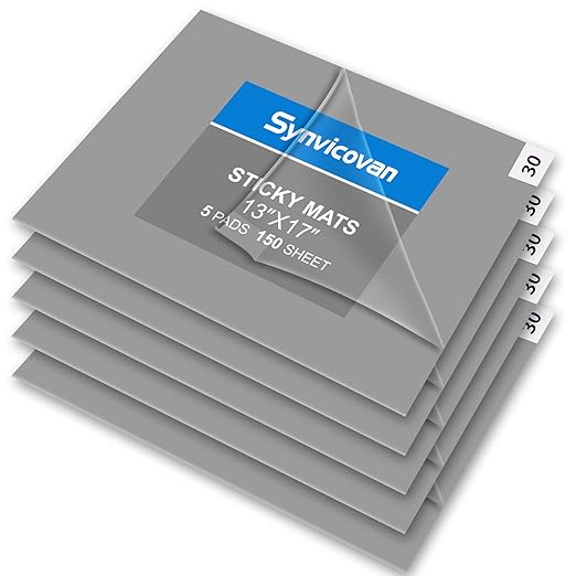 17" x 13" Grey Sticky Mat Tacky Pads Adhesive Floor Mat (5 Packs,150 Sheets,30 Sheets/Pack） for Cleanroom Laboratory Hospital Construction Pets Home Indoor Gymnasium and Workshop