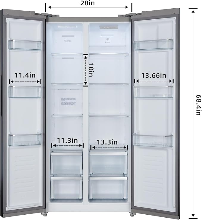Iceblue Refrigerator, 15.6 Cu.Ft. Side-by-side Refrigerators, Black Stainless Steel Beverage Fridge with Freezer, Zoning Temperature Control Frost Free Beverage Refrigerators - Black