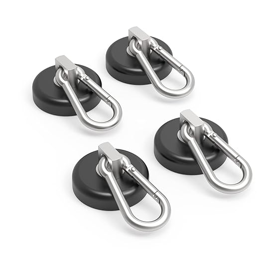 Ant Mag - Carabiner Magnetic Hooks 80LBS MAX Heavy Duty Neodymium Magnet Swivel Snap Hook for Hanging Indoor/Outdoor Grill Kitchen Cabinet Office Black 4 Pack