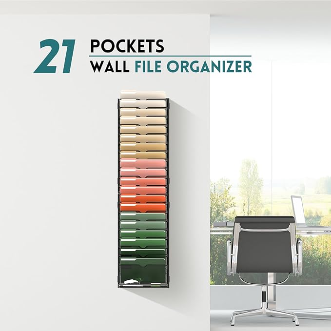 SUPEASY 21-Tier Wall File Organizer Mesh Office Mail Holder, Hanging Wall Organizer Magazine Rack for Office Assembly Needed, Black