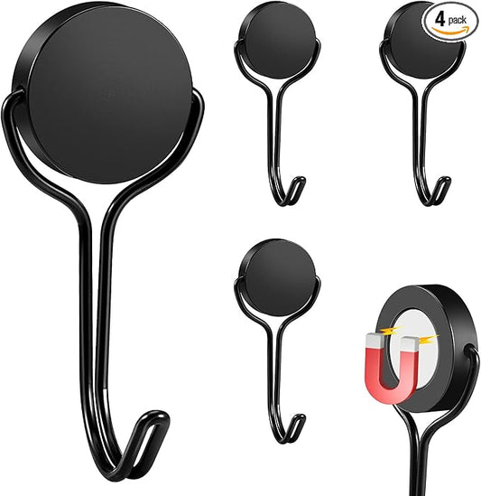 Magnetic Hooks,Heavy Duty 304 Stainless Steel Magnet Hooks for Cruise Refrigerator Grill,Strong Magnet with Hooks for Home Kitchen,Garage Toolbox Key Holder,4pack （Black,1.3in-1 40Lbs）